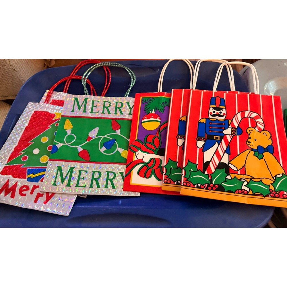 Vtg 90s Jeanmarie Creations Christmas Paper Gift Bags Lot of 6 Retro Holiday